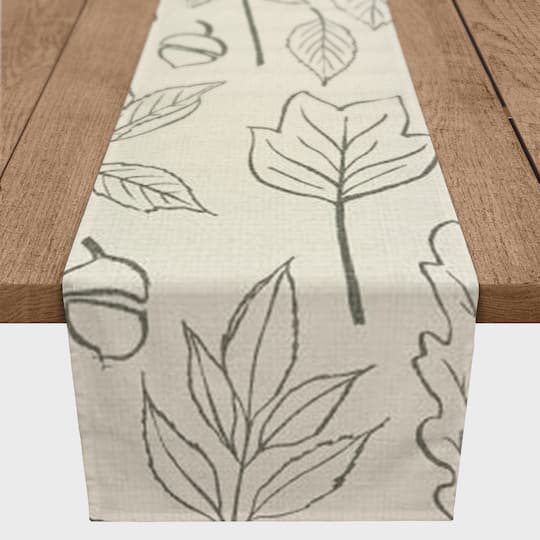 90'' White Leaf Pattern Cotton Twill Runner
